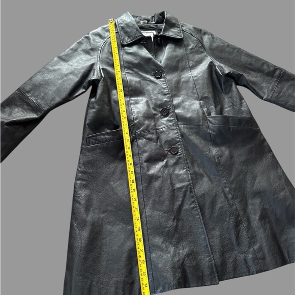 Excelled Collection Women's Black Long Leather Coat Button Jacket Lined Size M - Picture 2 of 6